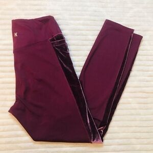 PINK Victoria’s Secret Burgundy Velvet Velour Side Stripe Pocket Leggings SMALL